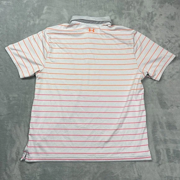 Under Armour Shirt Mens XL Gray Orange Striped Playoff Polo Short Sleeve Popover - Picture 2 of 5